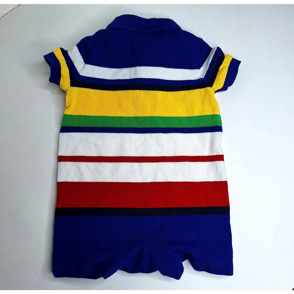 POLO Ralph Lauren Baby Boys Striped Cotton Mesh Polo Shortall 6m Primary Colors